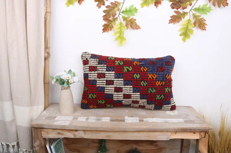 Vintage Kilim Pillow, Home Decor Pillow, Throw Kilim Pillow, Cushion Case, 12x20 White Pillow Case, Pastel Cushion Case - 1