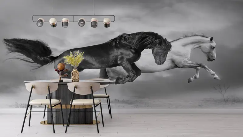 Elegant Horse-Themed Printed Wallpaper: Modern Loft Decor