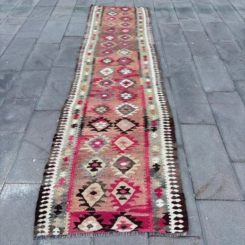 Vibrant Orange Rug, 2,9x11,2 ft Solid with Pink Hues