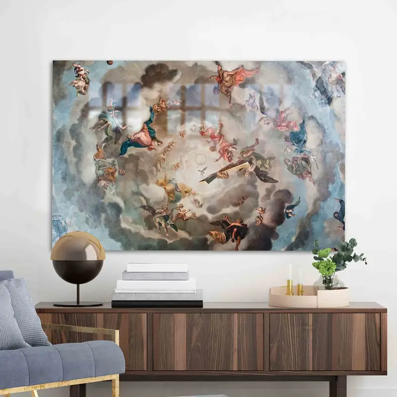 Elegant Renaissance Angel Glass: Printed Fresco Design