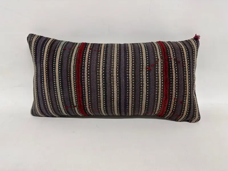 Pillow Case, Boho Pillow, 12x24 Blue Cushion Case, Turkish Kilim Pillow, Boho Pillow Sham Cover, Ottoman Pillow Case - 1