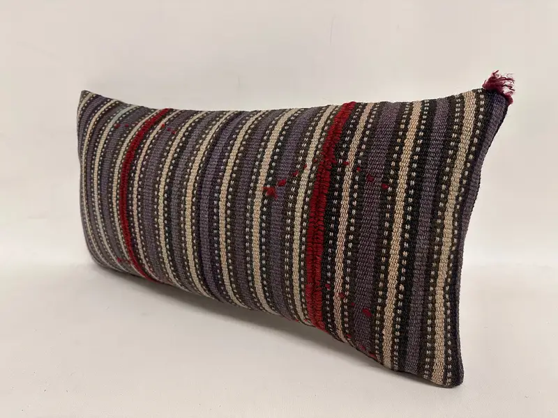 Pillow Case, Boho Pillow, 12x24 Blue Cushion Case, Turkish Kilim Pillow, Boho Pillow Sham Cover, Ottoman Pillow Case - 3