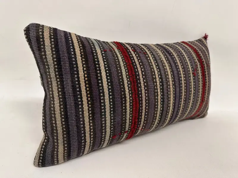 Pillow Case, Boho Pillow, 12x24 Blue Cushion Case, Turkish Kilim Pillow, Boho Pillow Sham Cover, Ottoman Pillow Case - 4