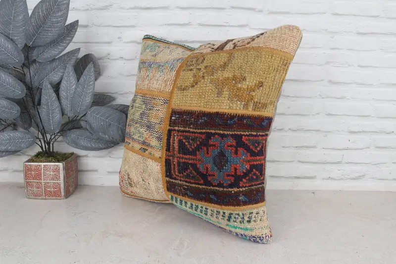 Home Decor Pillow, Authentic Pillow, Garden Pillow, Turkish Pillow, Pillow, Turkish Corner Pillow, Ethnical Kilim Rug Pillow, 20x20 Yellow Pillow - 5