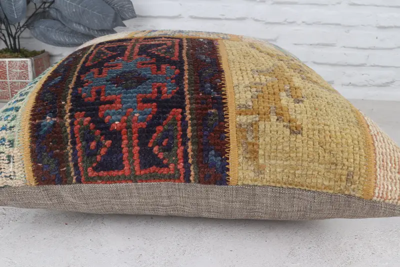 Home Decor Pillow, Authentic Pillow, Garden Pillow, Turkish Pillow, Pillow, Turkish Corner Pillow, Ethnical Kilim Rug Pillow, 20x20 Yellow Pillow - 6