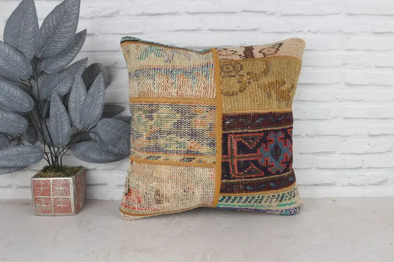 Home Decor Pillow, Authentic Pillow, Garden Pillow, Turkish Pillow, Pillow, Turkish Corner Pillow, Ethnical Kilim Rug Pillow, 20x20 Yellow Pillow - 1