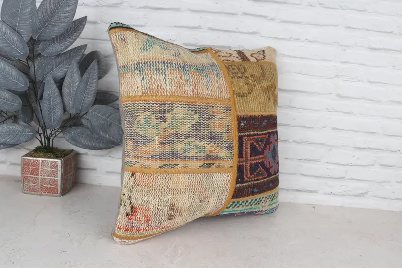 Home Decor Pillow, Authentic Pillow, Garden Pillow, Turkish Pillow, Pillow, Turkish Corner Pillow, Ethnical Kilim Rug Pillow, 20x20 Yellow Pillow - 4