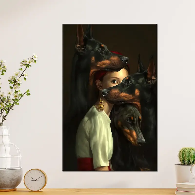 エレガントなブラック ドーベルマン キャンバス: 家庭用の芸術的な犬のプリント