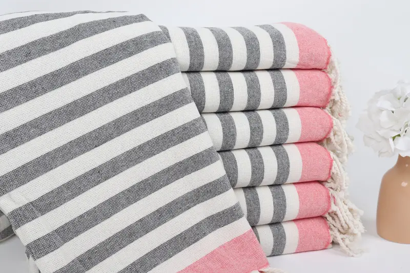 Turkish Bath Towel Red Striped Terry, Personalized Wedding Gift, 40x67 Inches