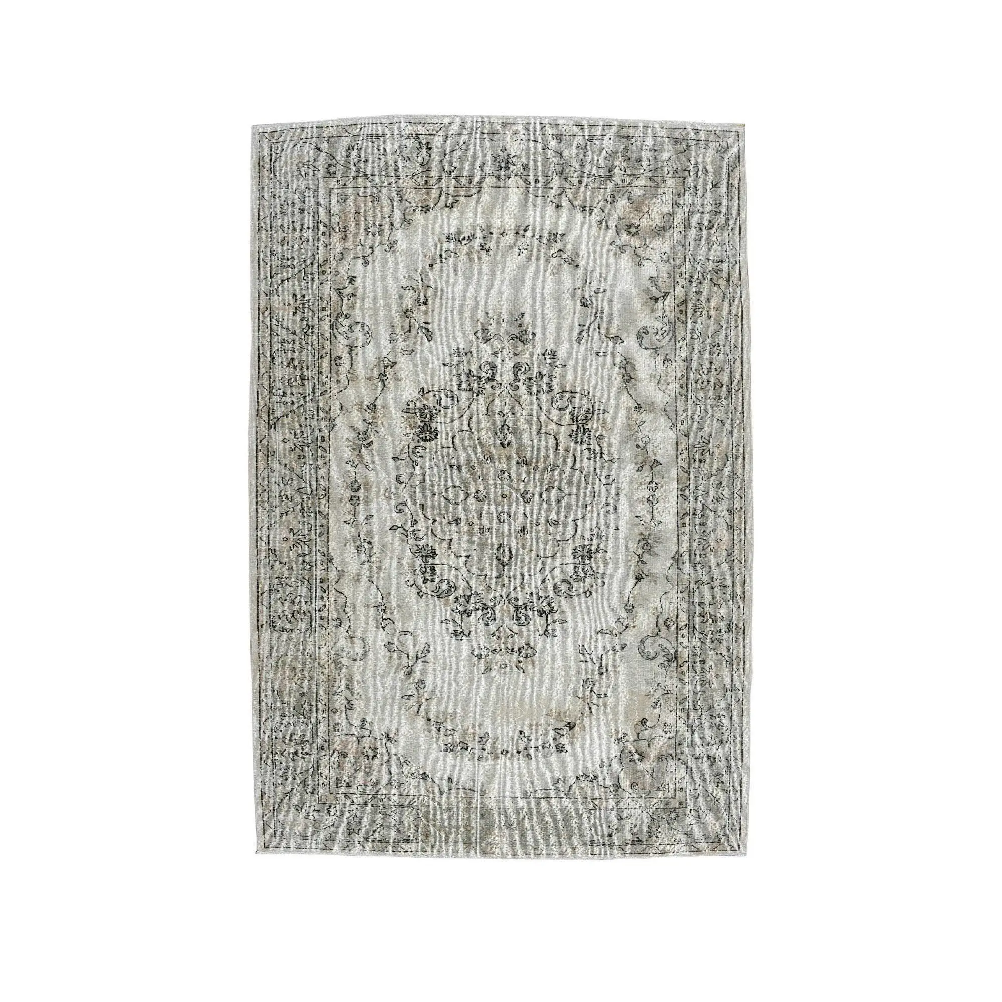 6.7x10 ft Halı, Vintage Türk Halısı, Gri Oryantal Halı - 1