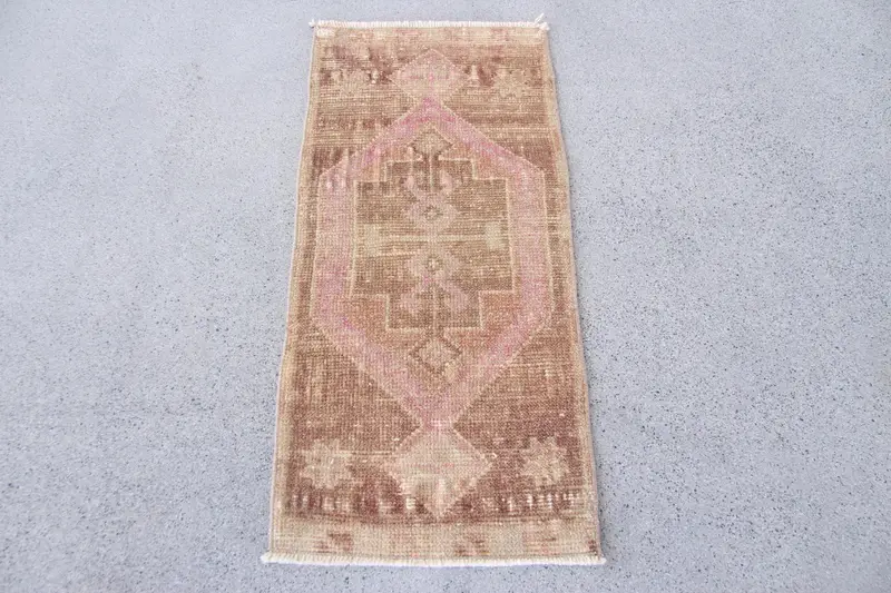 Brown and Pink Polka Dot Rug, 1.3x2.8 ft Chic Decor