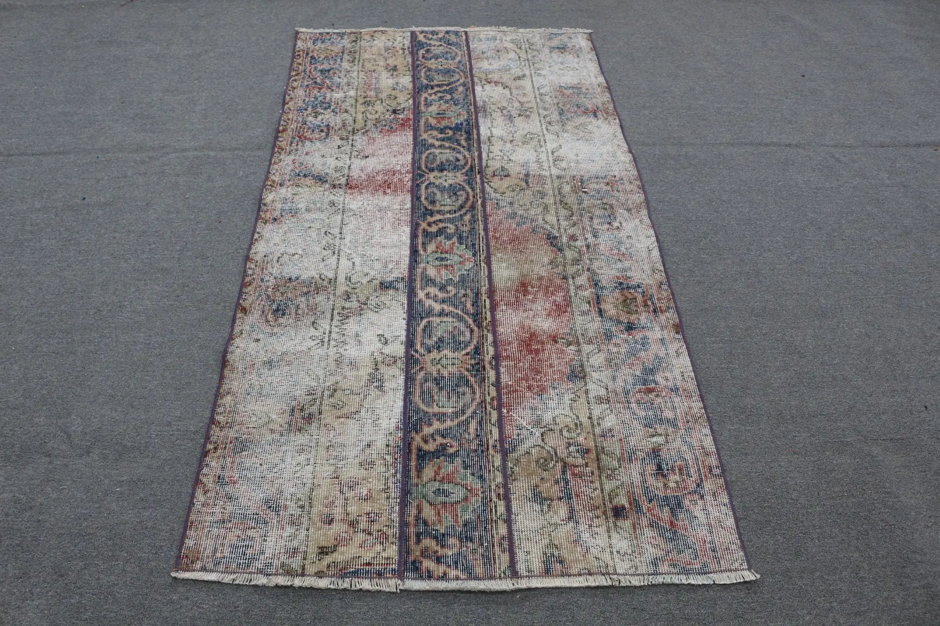 Rug, 3.3x6.3 ft Vintage Rug, Blue Oriental Rug Wool - 1
