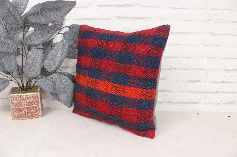 16x16 Red Pillow Sham, Home Decor Pillow, Aesthetic Pillow Case, Pillow Sham, Handmade Kilim Cushion, Turkish Kilim Pillow - 4