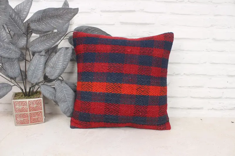 16x16 Red Pillow Sham, Home Decor Pillow, Aesthetic Pillow Case, Pillow Sham, Handmade Kilim Cushion, Turkish Kilim Pillow - 1