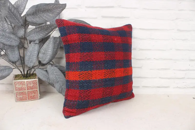 16x16 Red Pillow Sham, Home Decor Pillow, Aesthetic Pillow Case, Pillow Sham, Handmade Kilim Cushion, Turkish Kilim Pillow - 3