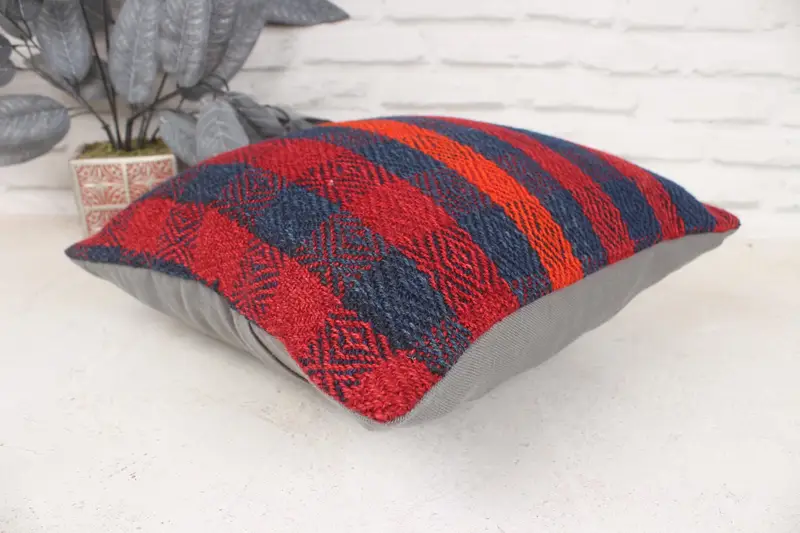 16x16 Red Pillow Sham, Home Decor Pillow, Aesthetic Pillow Case, Pillow Sham, Handmade Kilim Cushion, Turkish Kilim Pillow - 6