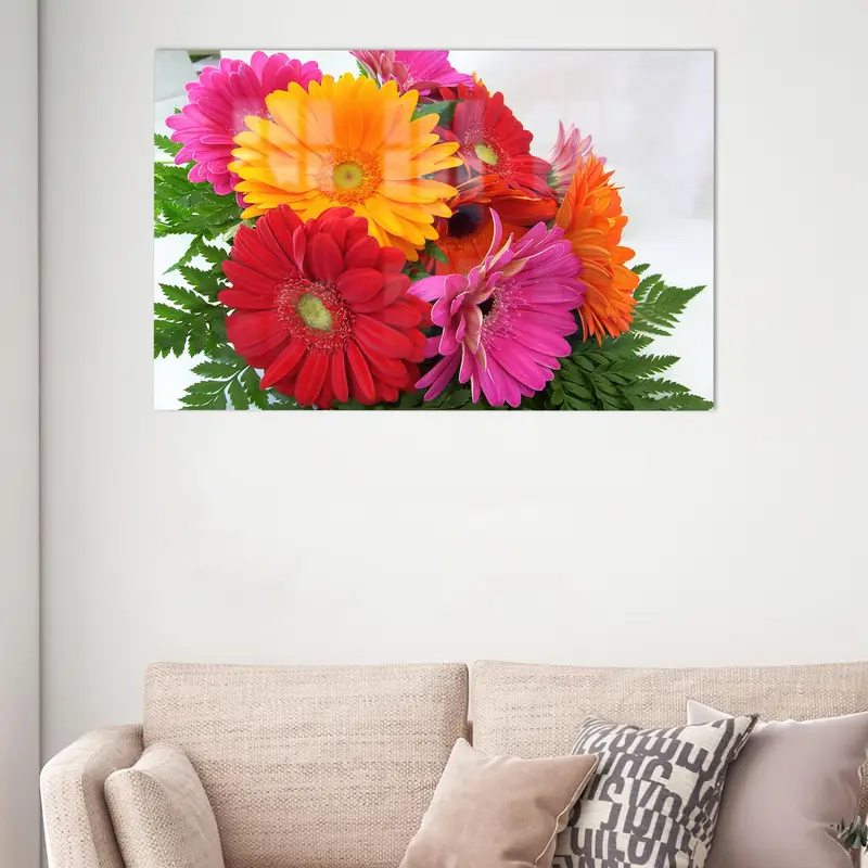Modern Baskılı Cam: Gerbera, Kırmızı, Turuncu, Pembe Elegance