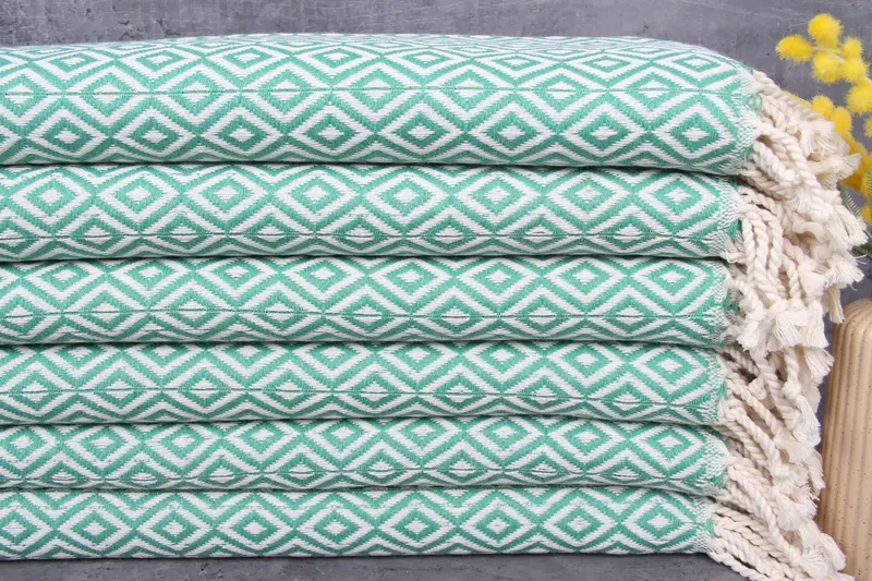 Personalized Turkish Beach Towel Organic Cotton Green Diamond, 40x71 Inches