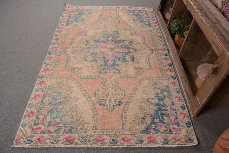 Turuncu ve Mavi Ombré Halı, 4,5x7,2 ft Şık Dekor