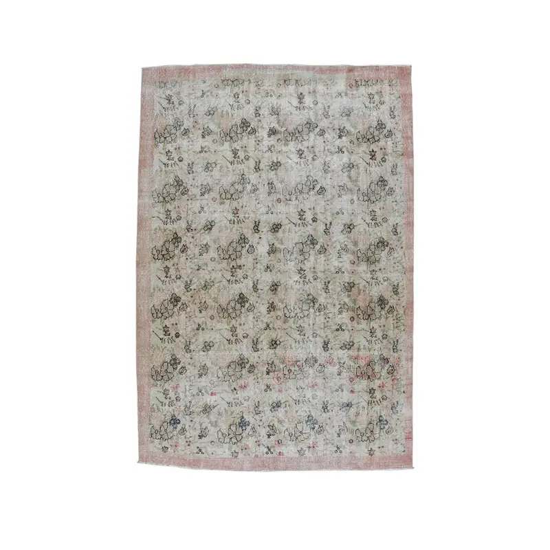 Vintage Turkish Rug 6.9x10.2 ft, Gray Oushak Floral Rug - 1