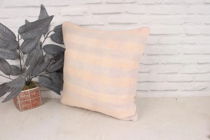 Cotton Pillow, Antique Pillows, 18x18 Beige Pillow Case, Cushion, Turkish Pillow, Handmade Kilim Cushion, Knitted Pillow, Outdoor Patio Pillow Case - 4