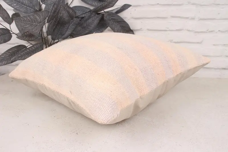Cotton Pillow, Antique Pillows, 18x18 Beige Pillow Case, Cushion, Turkish Pillow, Handmade Kilim Cushion, Knitted Pillow, Outdoor Patio Pillow Case - 6