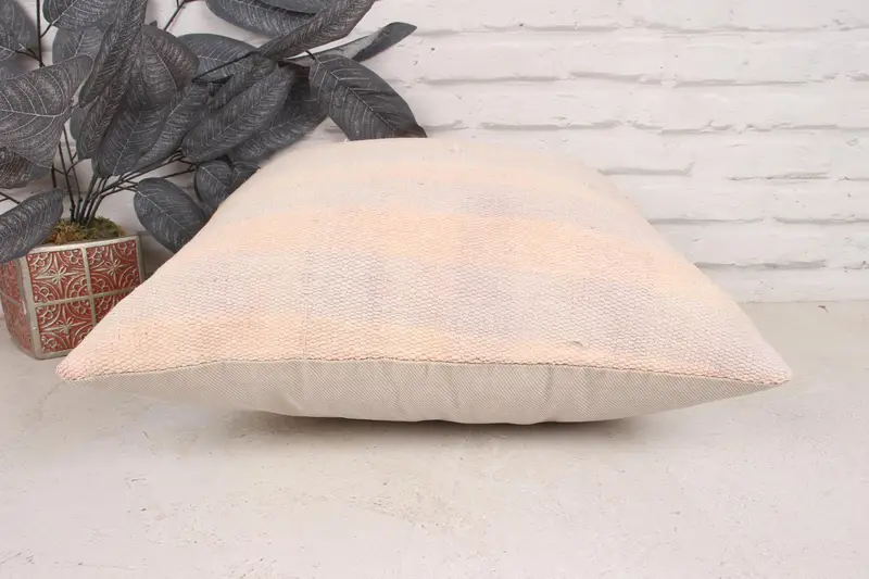 Cotton Pillow, Antique Pillows, 18x18 Beige Pillow Case, Cushion, Turkish Pillow, Handmade Kilim Cushion, Knitted Pillow, Outdoor Patio Pillow Case - 5