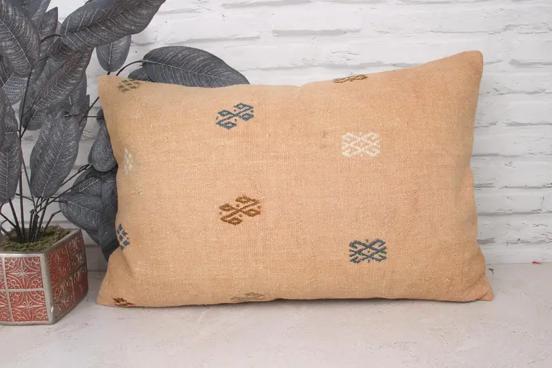 Vintage Kilim Pillow, Authentic Cushion, Cushion, 16x24 Beige Pillow Case, Luxury Cushion, Boho Pillow, Tribal Cushion, Antique Pillows - 1