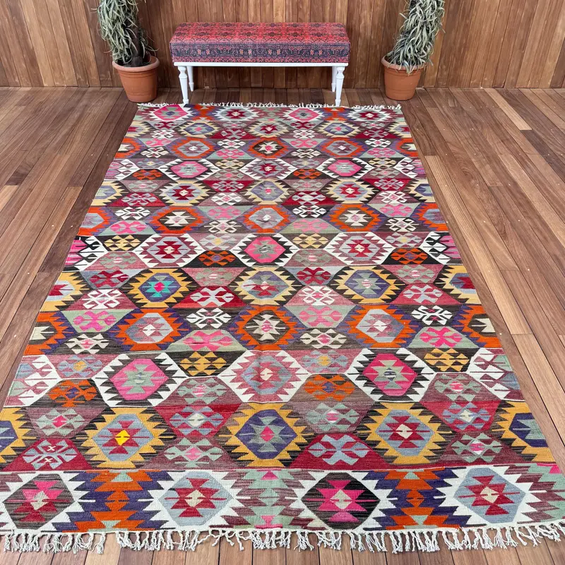 6x10.2 ft Rug, Vintage Oushak Rug, Turkish Red Wool Camouflage Rug - 1