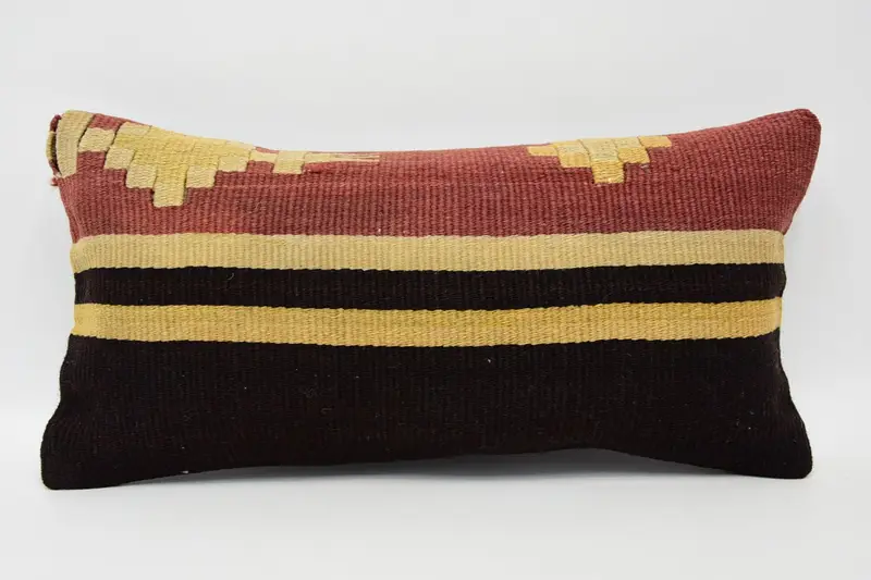 Cozy Throw Pillow, Ethnical Kilim Rug Pillow, Interior Designer Pillow, Handwoven Pillow, 8x16 Red Pillow Case, Pillow Cover, Pillow for Couch - 1