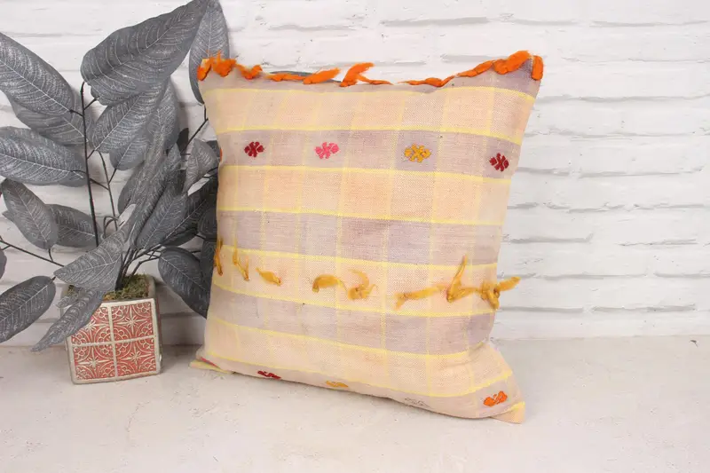 Kilim Cushion Sham, Interior Designer Pillow, Cushion Case, Vintage Pillow, Ethnic Pillow Cover Pillow Cover, 18x18 Yellow Cushion Cover - 4