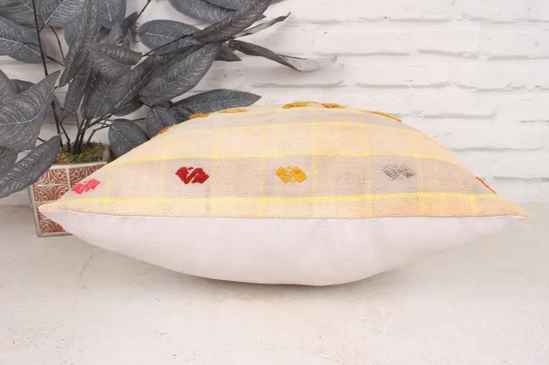Kilim Cushion Sham, Interior Designer Pillow, Cushion Case, Vintage Pillow, Ethnic Pillow Cover Pillow Cover, 18x18 Yellow Cushion Cover - 5