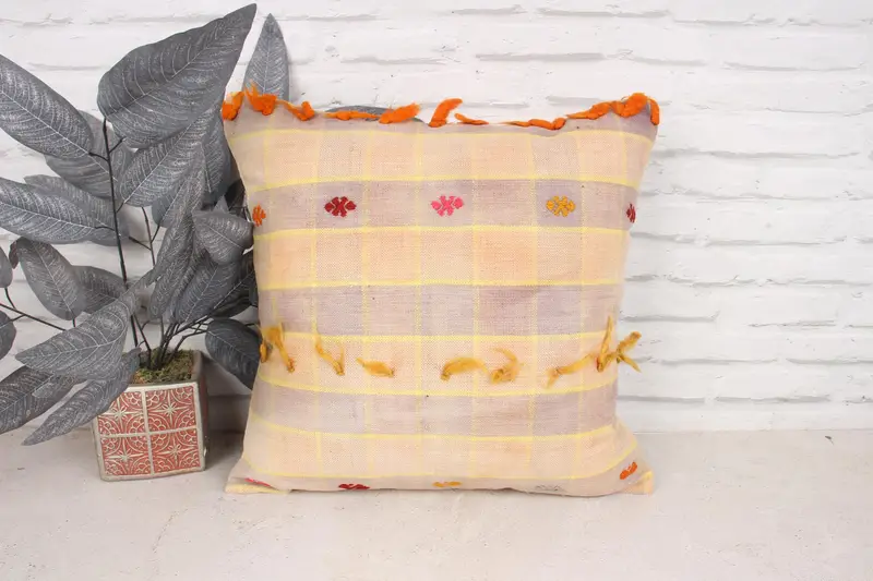 Kilim Cushion Sham, Interior Designer Pillow, Cushion Case, Vintage Pillow, Ethnic Pillow Cover Pillow Cover, 18x18 Yellow Cushion Cover - 1