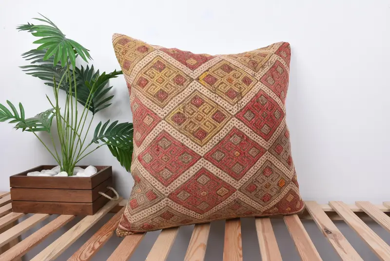 Cushion Cover, Boho Pillow Sham Cover, Bohemian Cushion Pillow Sham, Turkish Pillow, 24x24 Red Pillow, Vintage Cushion, Pillow for Couch - 4