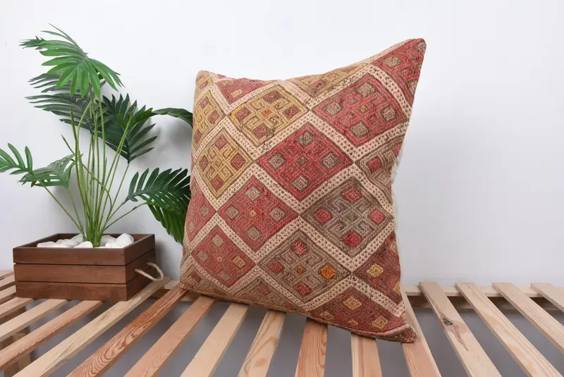 Cushion Cover, Boho Pillow Sham Cover, Bohemian Cushion Pillow Sham, Turkish Pillow, 24x24 Red Pillow, Vintage Cushion, Pillow for Couch - 5
