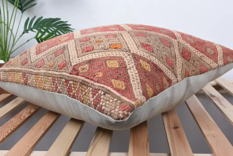 Cushion Cover, Boho Pillow Sham Cover, Bohemian Cushion Pillow Sham, Turkish Pillow, 24x24 Red Pillow, Vintage Cushion, Pillow for Couch - 6