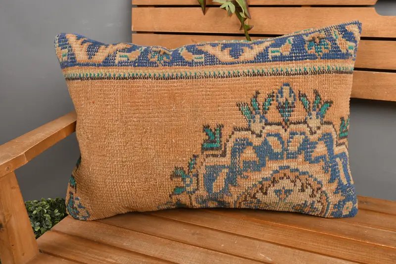 Orange & Bronze Blumenkissen, 16x24 handgemachtes Leinenkissen