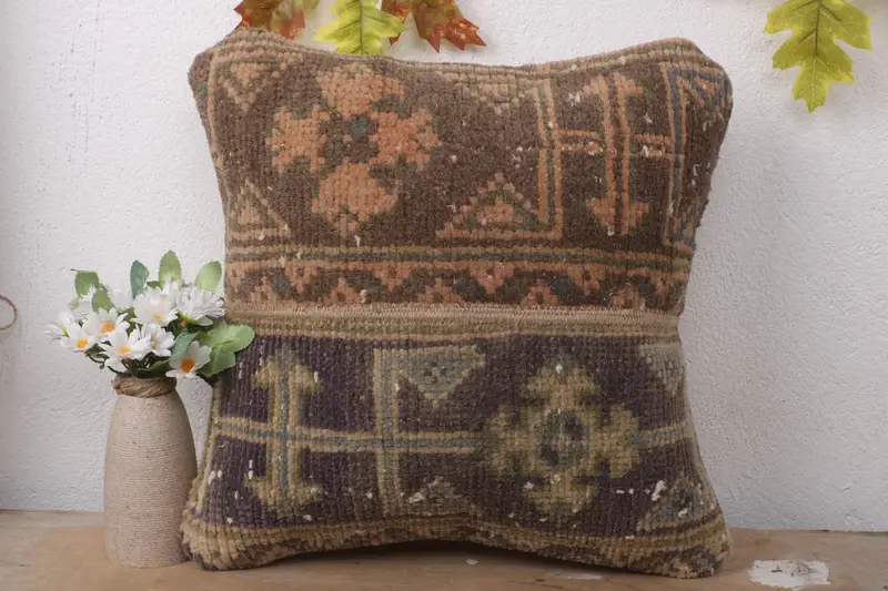 16x16 Blue Cushion Case, Cushion Cover, Vintage Kilim Throw Pillow, Toss Cushion Case, Muted Pillow Cover, Vintage Pillow, Handmade Kilim Cushion - 2