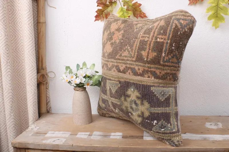 16x16 Blue Cushion Case, Cushion Cover, Vintage Kilim Throw Pillow, Toss Cushion Case, Muted Pillow Cover, Vintage Pillow, Handmade Kilim Cushion - 4