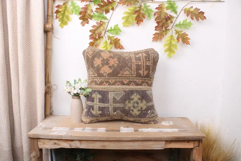 16x16 Blue Cushion Case, Cushion Cover, Vintage Kilim Throw Pillow, Toss Cushion Case, Muted Pillow Cover, Vintage Pillow, Handmade Kilim Cushion - 1