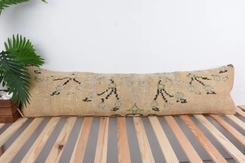 Pillow Cover, Interior Designer Pillow, 12x48 Yellow Pillow Cover, Turkish Pillow, Kilim Cushion Sham, Decorative Bolster Pillow Case - 1