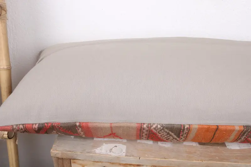 Handmade Kilim Cushion, Cushion Case, Retro Pillow Sham, 16x48 Orange Pillow Cover, Kilim Pillow Cover, Bolster Throw Pillow Cover, Antique Pillows - 6