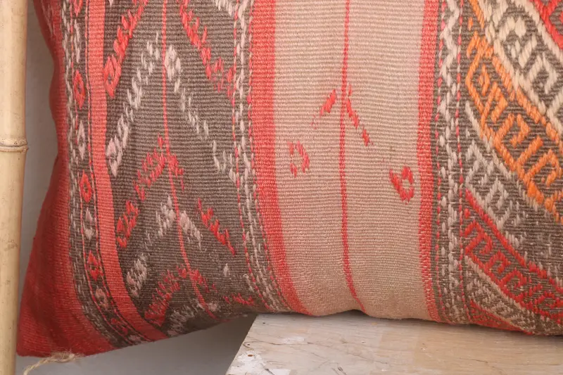 Handmade Kilim Cushion, Cushion Case, Retro Pillow Sham, 16x48 Orange Pillow Cover, Kilim Pillow Cover, Bolster Throw Pillow Cover, Antique Pillows - 3