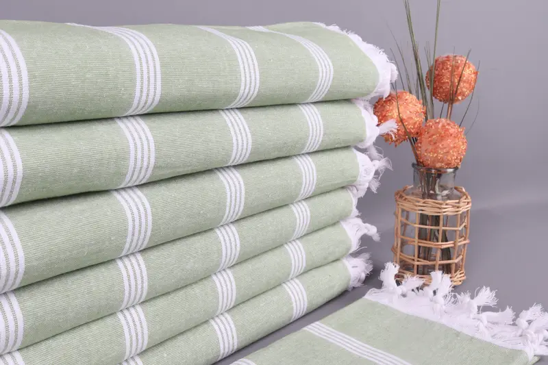 Turkish Towel Organic Cotton Green Stripes, 30x69 Inches