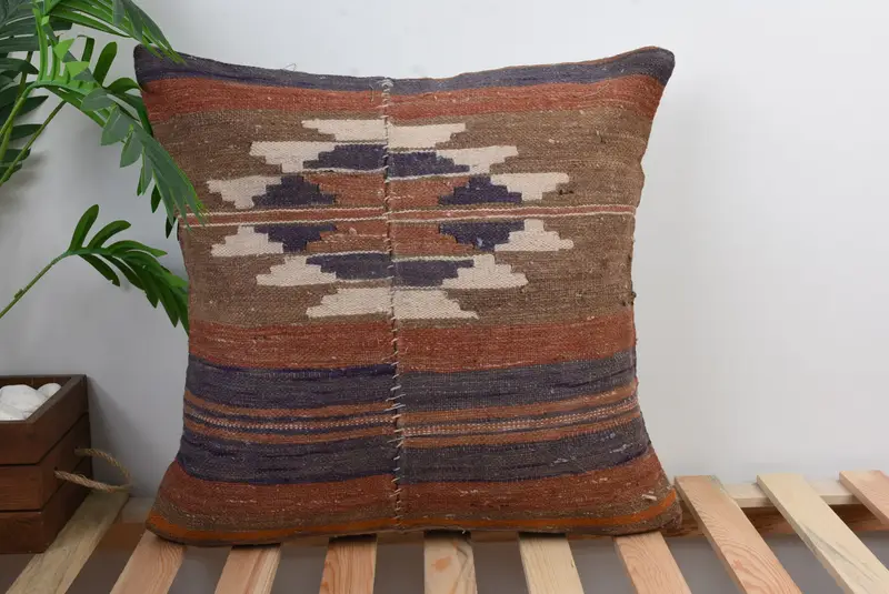 Decorative Throw Cushion Case, Cushion, 20x20 Brown Pillow, Sustainable Pillow, Kilim Pillow, Boho Pillow Sham Cover, Throw Kilim Pillow - 1