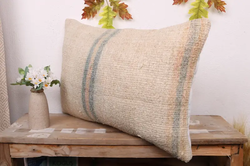 Muted Pillow Sham, Sofa Cushion Case, Vintage Pillow, Pillow Cover, Gift Pillow, 16x24 Beige Cushion, Handmade Kilim Cushion, Authentic Pillow - 4