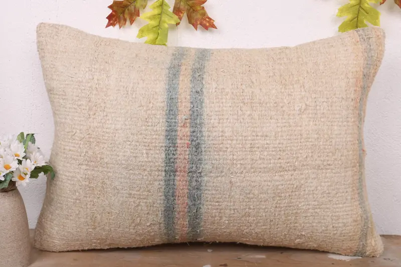 Muted Pillow Sham, Sofa Cushion Case, Vintage Pillow, Pillow Cover, Gift Pillow, 16x24 Beige Cushion, Handmade Kilim Cushion, Authentic Pillow - 2