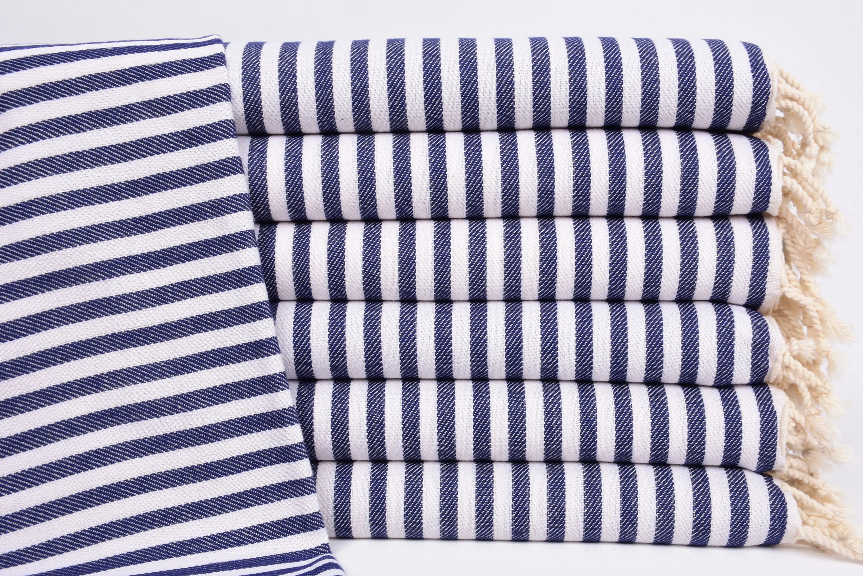 Monogram Hand Towel Navy Striped Turkish Cotton, 40x18 Inches - 1