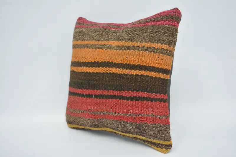 Bir tür yastık kılıfı, rustik yastık kasası, Türk yastığı, koltuk yastığı, vintage yastık, 12x12 kahverengi yastık kapağı, yastık, antika yastık - 4