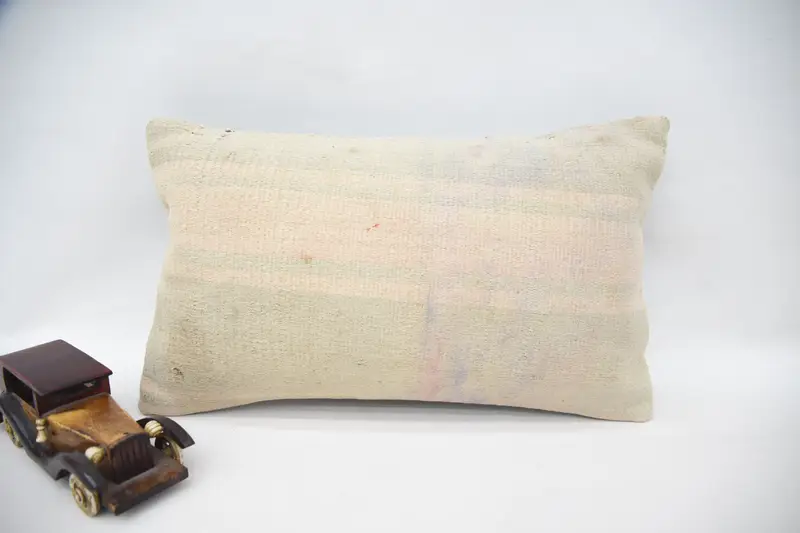 Ethnic Pillow Sham, Handmade Kilim Cushion, 12x20 Beige Cushion, Decorative Throw Pillow, Interior Designer Pillow, Pillow Sham, Throw Kilim Pillow - 1